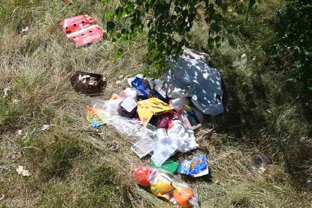 Rubbish has been discarded across a wide area in the park