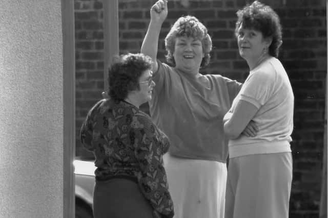 Lovat Road residents share a joke during the period when BBC cameras turned the Preston street into a real-life television soap