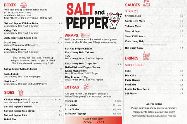 The new restaurant's menu will feature a range of salt and pepper favourites, with boxes starting from £9.50, wraps from £7.50 and side dishes from £2.