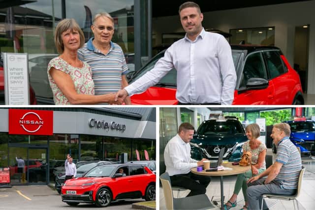 Adam Gradwell of Chorley Nissan and customers Ron and Gillian Ainsworth oversaw a milestone deal.