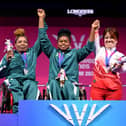 Olivia Broome (right) shares the podium with fellow Commonwealth Games medalists Esther Nworgu (centre)  and Esther Oyema of Nigeria