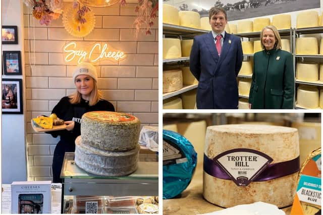 L: Morgan McGlynn Carr. Top R: Matthew Hall, the fourth generation owner of Butlers Farmhouse Cheeses and his mother, Gillian Hall, the third generation owner. Bottom R: Trotter Hill