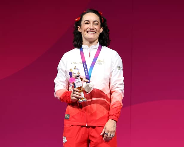 Sarah Davies Smale on the podium with her Commonwealth Games silver medal