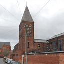 St. Joseph's Old Church, pictured before scaffolding was put around its spire