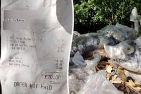A £20 takeaway pizza order proved the downfall of a Lancashire furniture company after the receipt was discovered among almost two tonnes of fly tipped waste dumped at a hospital.