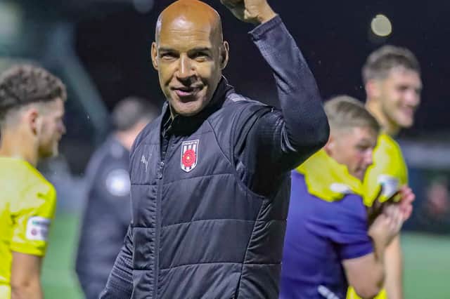 Andy Preece celebrates his team's victory over Marine