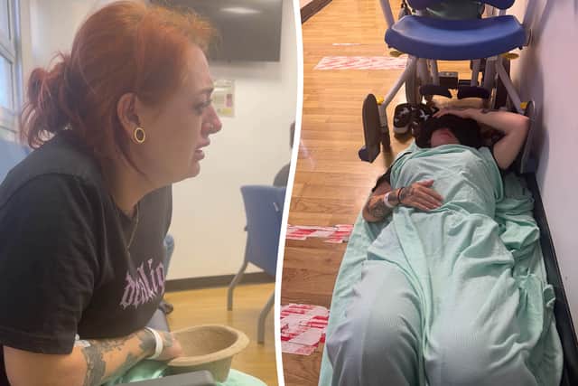 Tammi Radcliffe says she was left crying and doubled over in pain while waiting seven hours to see a doctor at Royal Preston Hospital.