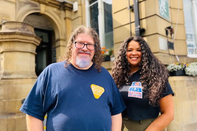 Festival organiser Simon Shackleton with Kyla Brox, who will be part of a special tribute to John Mayall