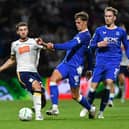 Preston North End's Leo Leroy battles with  Everton's Harrison Armstrong