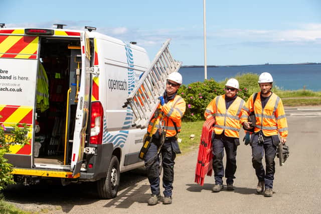 Openreach engineers at work as part of a push to bring full fibre broadband to Lancashire's more rural communities