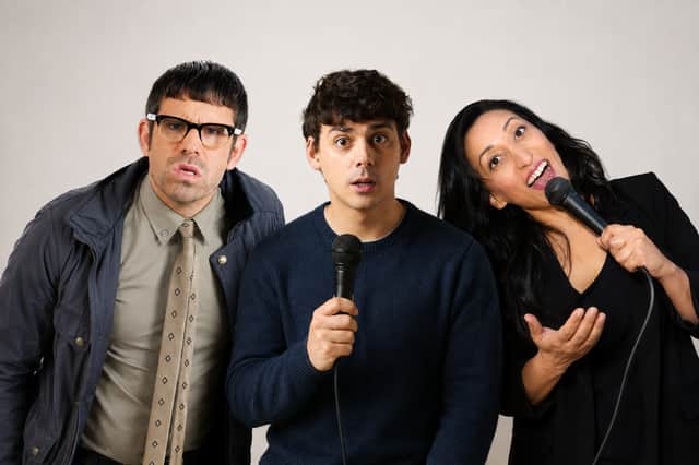 L to R: Angelos Epithemiou, Matt Richardson and Shazia Mirza