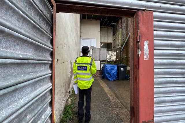 The force said officers were called to the Union Street property after concerns were raised by fire crews who found a number of chemicals and equipment within the building. Credit: Neil Cross