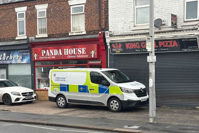 CSI at Panda House in Preston Road, Leyland, after the takeaway was burgled overnight