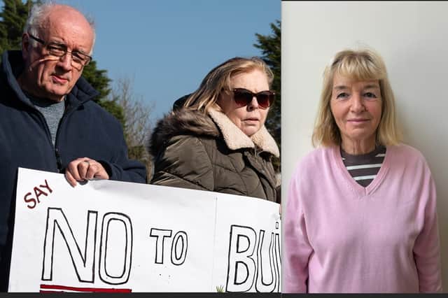 Cllr Lynn Bowen (right) and campaigning residents have objected to  proposals for a large housing development in Stalmine