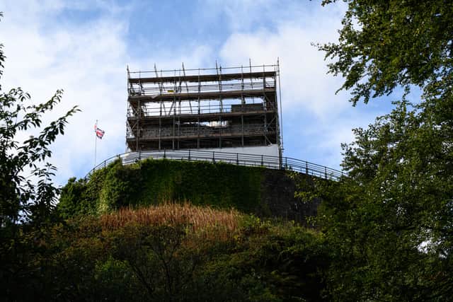 The scaffolding on Clitheroe Castle is being removed.