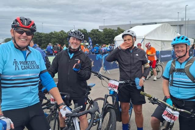 Mark (second to the left) with three friends in Glasgow for the Tour de 4 2026