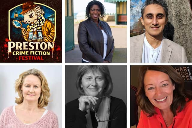 The first Preston Crime Fiction Festival line-up  includes [clockwise from top left]: Dorothy Koomson, Vaseem Khan, Mari Hannah, Lesley Kara and Jo Callaghan.