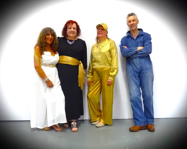 Anthony D. Padgett with the 'Mixed Mediums' Angey Issit, Karen Camm, and Elaine Power