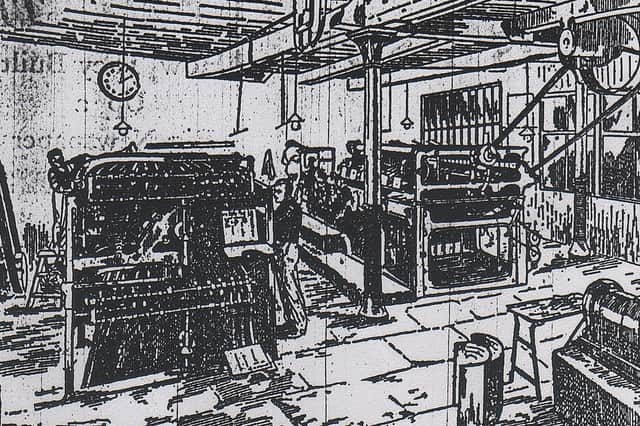 An illustration of the steam-powered printing machinery used in the early days of the Lancashire Evening Post