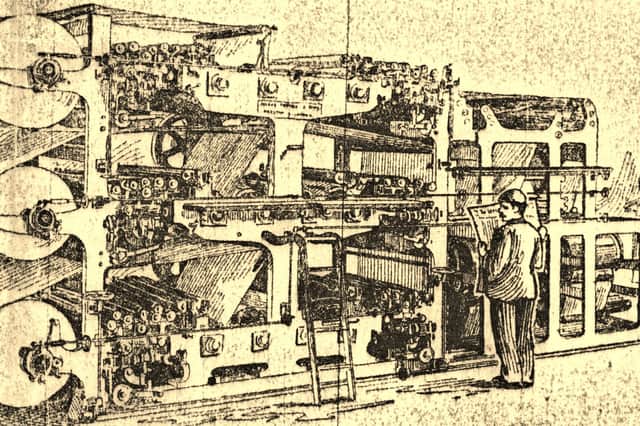 An illustration of the triple-decker printing press supplied by Fosters in 1898, during a period of expansion for the newspaper