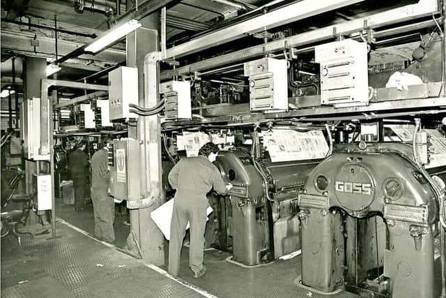 ‘Hot metal’ Goss printing presses at the Lancashire Evening Post, part of the machinery that kept the newspaper rolling off the production line