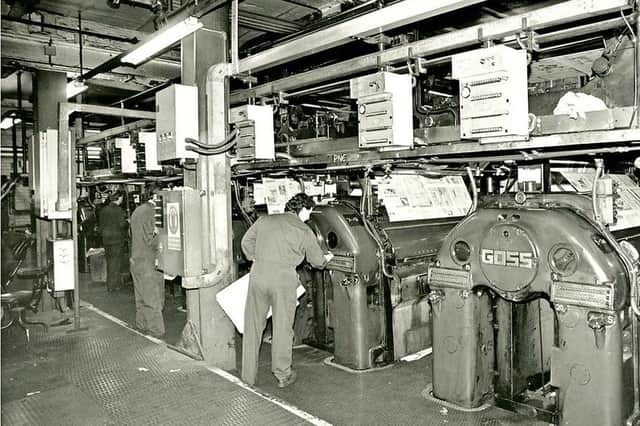 Goss printing presses at the Lancashire Evening Post, part of the machinery that kept the newspaper rolling off the production line