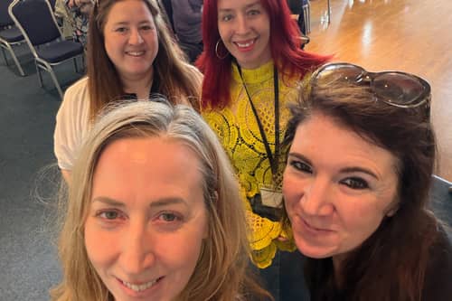 Lancashire Post editor Nicola Adam (left) with crime authors Gytha Lodge (bottom right), Jenny Blackhurst (top left) and Caz Frear (top right) at the Preston Crime Fiction Festival on Saturday