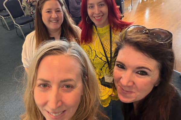 Lancashire Post editor Nicola Adam (left) with crime authors Gytha Lodge (bottom right), Jenny Blackhurst (top left) and Caz Frear (top right) at the Preston Crime Fiction Festival on Saturday