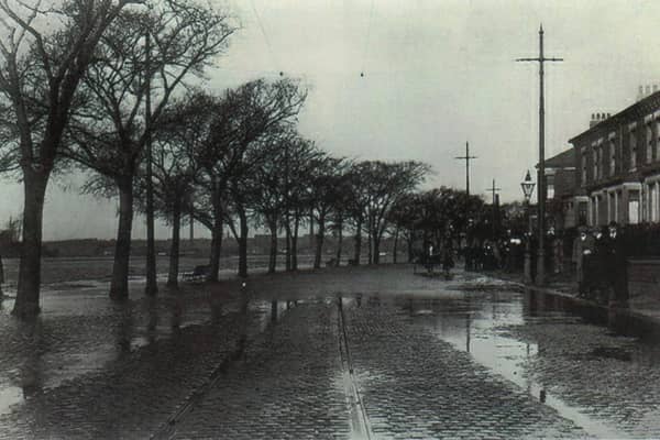 Flooding on Broadgate, Preston, where high water was a familiar sight before modern river defences were built