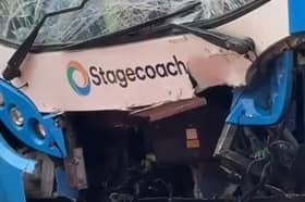 The smashed up bus after an earlier crash on Leyland Road in Penwortham 