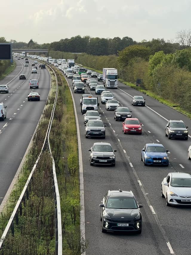 Heavy traffic on October 1, 2026 along the M55