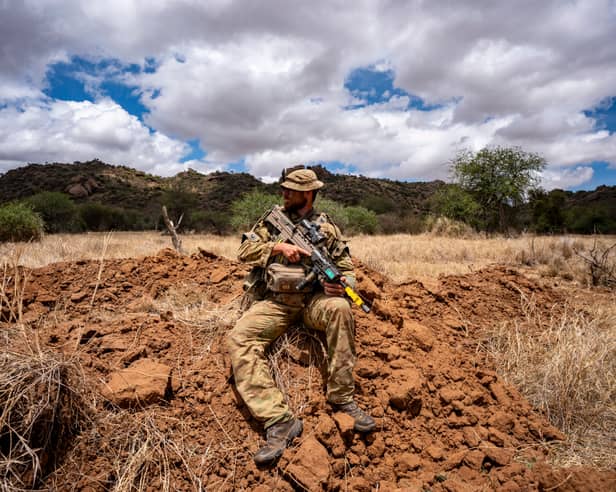 Lance Corporal Connor Brady, 28, from Liverpool, with Anzio company, 1st Battalion, Duke of Lancaster's Regiment, at a military training area during Exercise Haraka Storm in Kenya