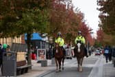 Mounted police patrol Fishergate as Millwall fans arrive in the city