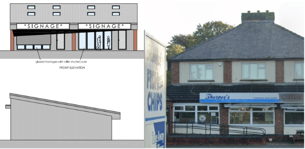Plans for a new 3-unit commercial park on the site of the former Thorpeys Chippy have been approved.