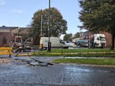 The scene of the burst in Walker Street, which is closed from the junction with North Road through to Friargate while United Utilities deal with the incident.