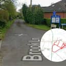 Brook Lane and inset, the planned development site for up to 220 homes