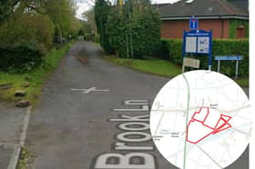 Brook Lane and inset, the planned development site for up to 220 homes
