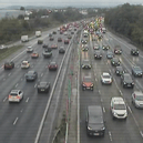 Camera footage of slow traffic on the M6 J32-33, Preston, at around 4:50pm