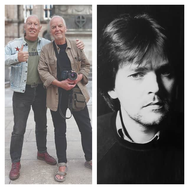 Left - Sam & Weezul 2026. Sam is pictured with with Steve Alty aka 'Weezul - King of The Punks'
Taken the day I photographed him for the exhibition.
Right - Sam Hill in 1980
Taken in the college photography studio around the same time he was taking the Alternative Kids pictures in Preston