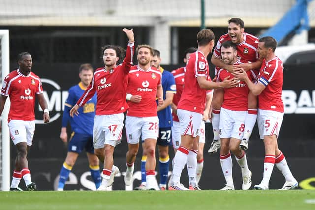 Wrexham's Ben Whiteman celebrates scoring his team’s second goal 