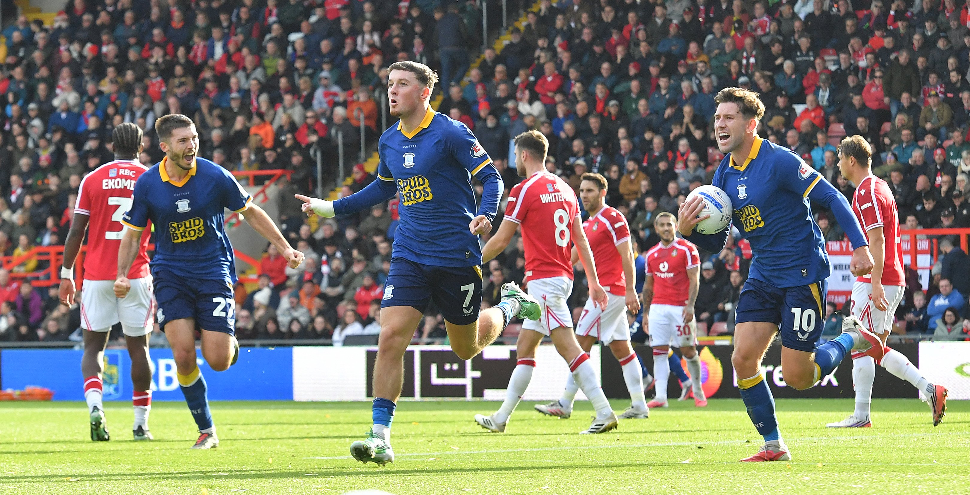 Preston North End's Alfie Devine celebrates scoring his team’s first goal.
