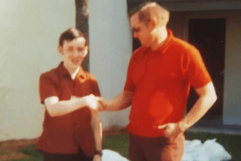 Dermot Gethings with his 'hero' Neil Armstrong