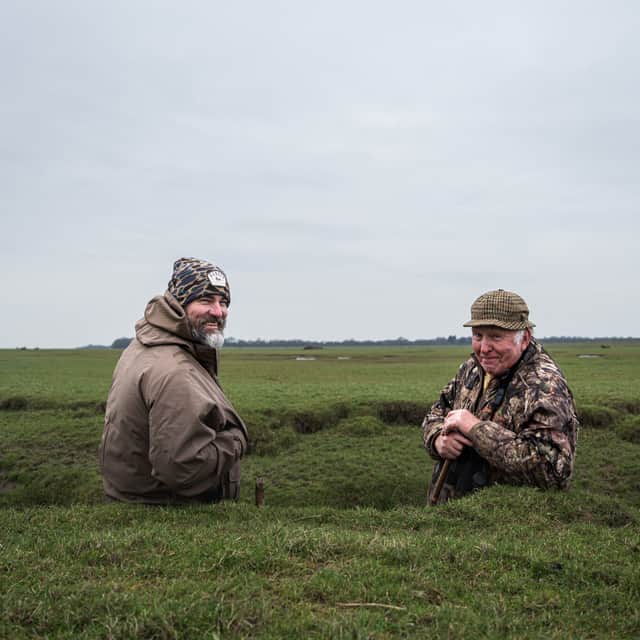 On the Ribble Estuary during filming of Call of the Marsh, which tells the story of Lancashire's wildfowling community and its conservation work.