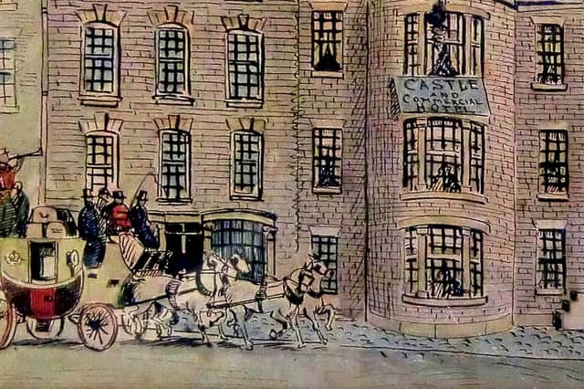 An illustration of the Castle and Commercial Inn in Preston, where solicitor John Fletcher and his companion dined and drank wine before his money disappeared in January 1857