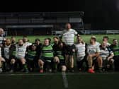 Lock and ref Bruce (centre standing in the white shirt) playing for Bruce’s Assassins in his fundraising match for Rosemere Cancer Foundation 
