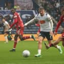 West Bromwich Albion's Callum Styles passes under pressure from Preston North End's Alfie Devine