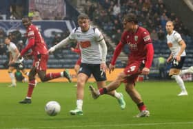 West Bromwich Albion's Callum Styles passes under pressure from Preston North End's Alfie Devine