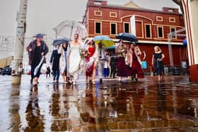 Paul and Leigh Hutchinson, from Leyland,  and their guests braved Storm Boelo when they married in Blackpool on Saturday 