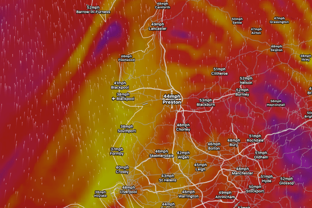 The wind speed predictions for Lancashire according to veryweather.co.uk