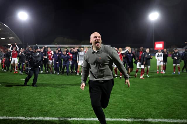 Fleetwood boss Matt Lawlor celebrates